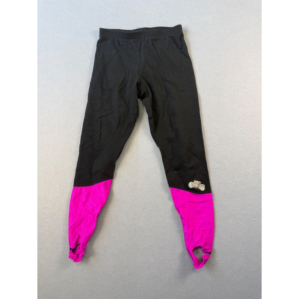 Vintage Hot Chillys Stirrup Leggings Black Neon Pink Colorblock Womens Medium